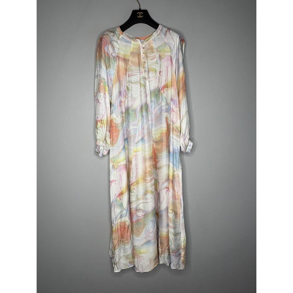 Johnny Was Calme Puff Sleeve Silk Tie Dye Marble Maci Dress Size XS NWOT
